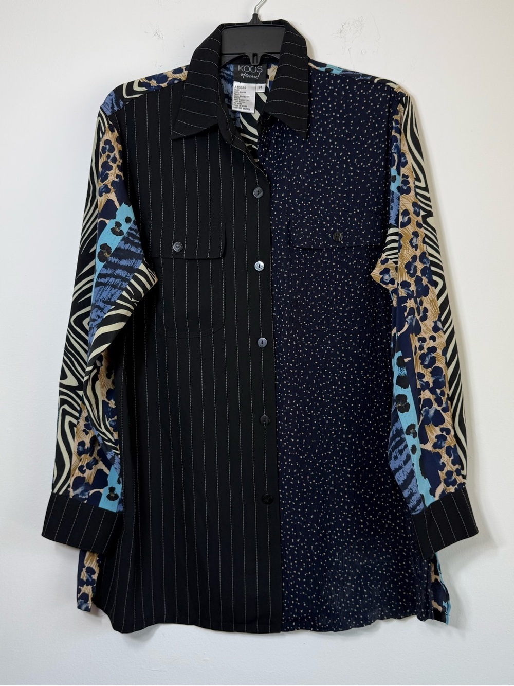 KOOS OF COURSE Vintage Colorblock Mixed Print Button Up Shirt Sz M Art Wear